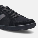 A black Men's bugatti Sneakers featuring a round plain toe, zero heels heel. Made from textile with a durable tpr outsole, this laces design offers both style and comfort.