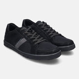 A black Men's bugatti Sneakers featuring a round plain toe, zero heels heel. Made from textile with a durable tpr outsole, this laces design offers both style and comfort.