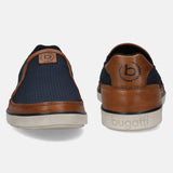 A blue Men's bugatti Loafers featuring a round toe apron toe, zero heels heel. Made from textile with a durable tpr outsole, this slip-on design offers both style and comfort.