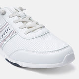 A white Men's bugatti Sneakers featuring a round plain toe, zero heels heel. Made from synthetic with a durable tpr outsole, this laces design offers both style and comfort.