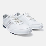 A white Men's bugatti Sneakers featuring a round plain toe, zero heels heel. Made from synthetic with a durable tpr outsole, this laces design offers both style and comfort.