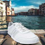A white Men's bugatti Sneakers featuring a round plain toe, zero heels heel. Made from synthetic with a durable tpr outsole, this laces design offers both style and comfort.