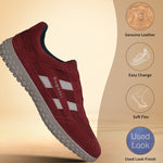 Men's Bugatti lifestyle red leather shoes with a round toe , a rubber outsole.