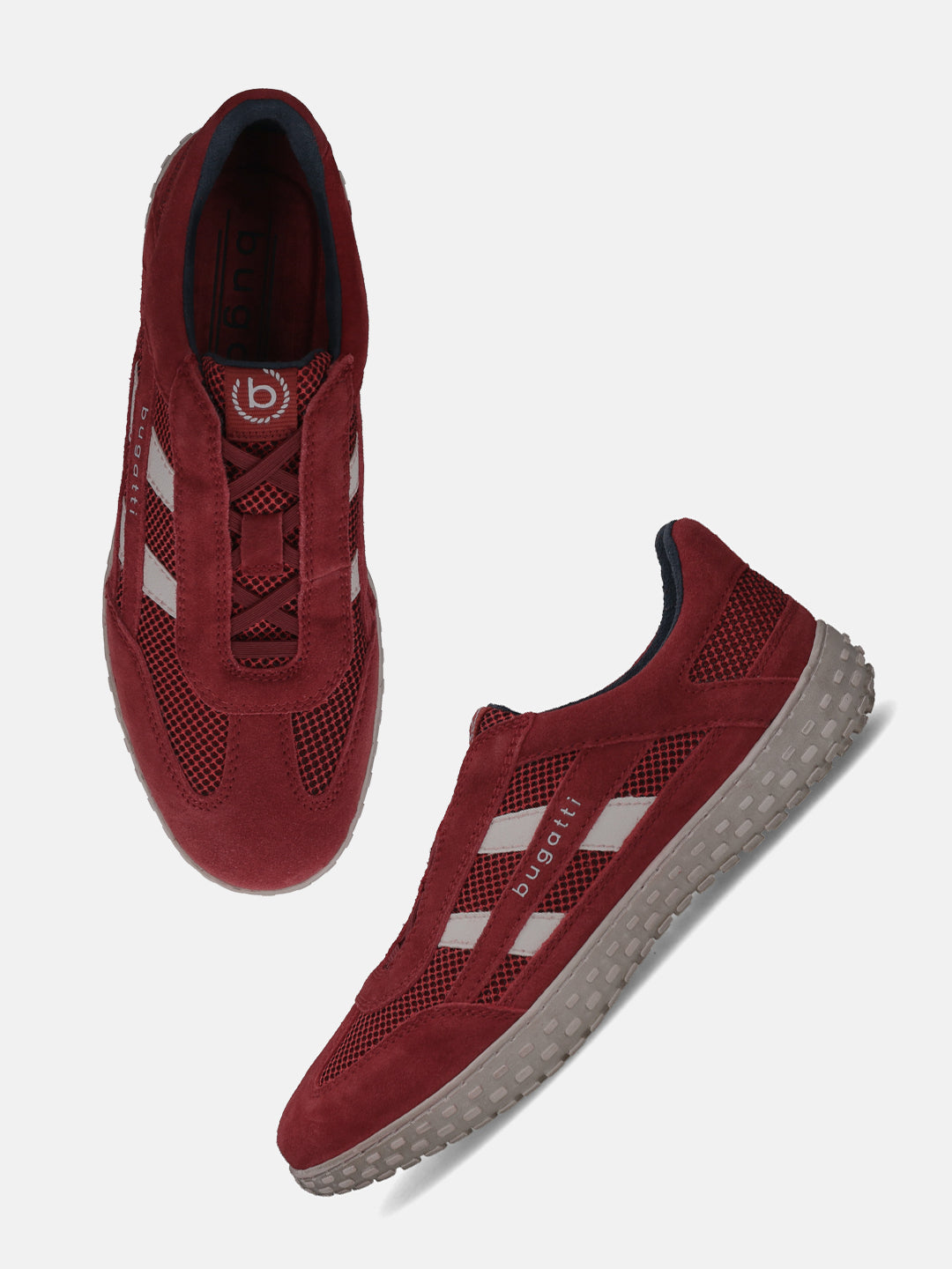 Men's Bugatti lifestyle red leather shoes with a round toe , a rubber outsole.