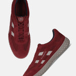 Men's Bugatti lifestyle red leather shoes with a round toe , a rubber outsole.