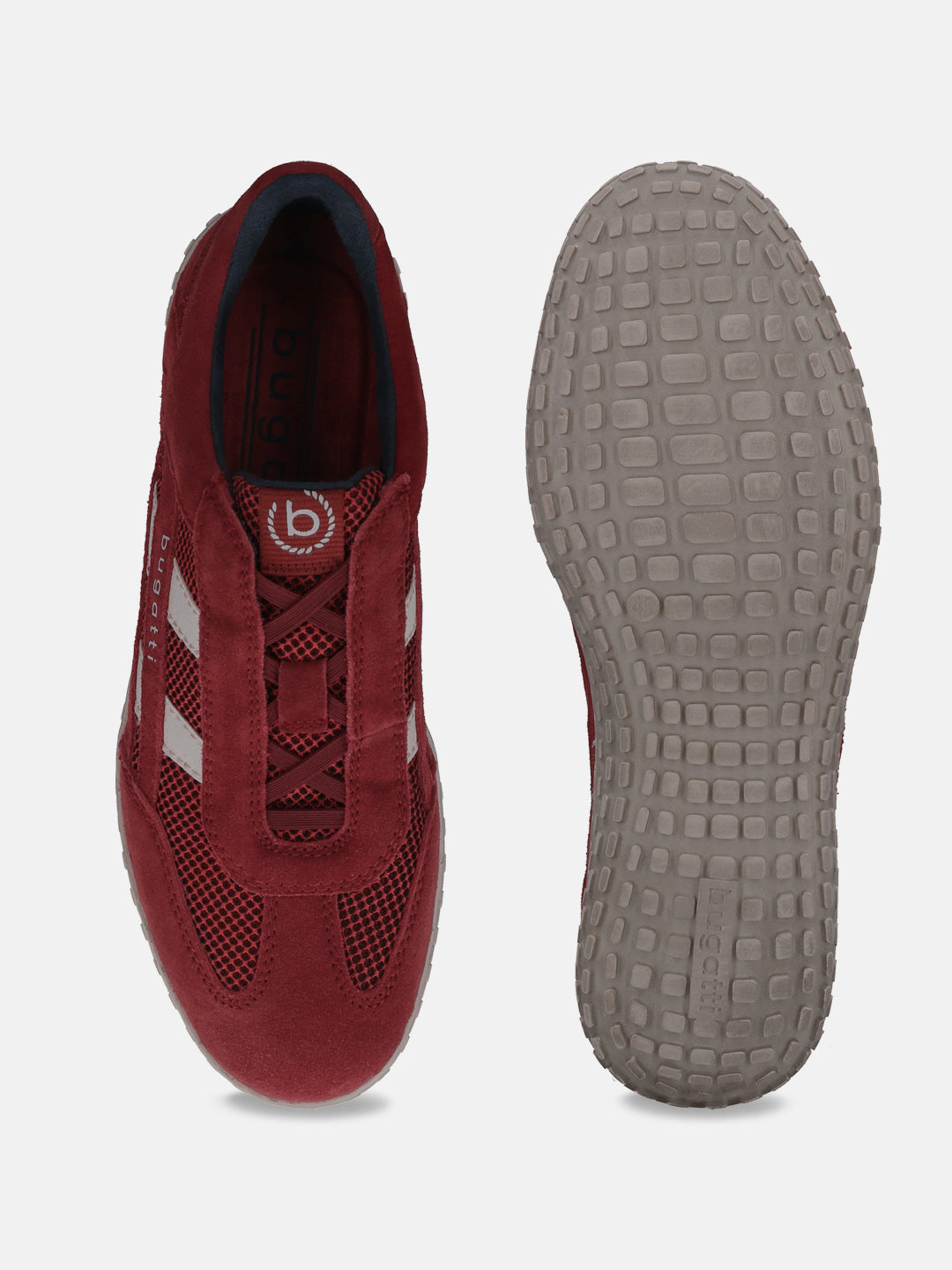 Men's Bugatti lifestyle red leather shoes with a round toe , a rubber outsole.