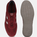 Men's Bugatti lifestyle red leather shoes with a round toe , a rubber outsole.