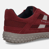 Men's Bugatti lifestyle red leather shoes with a round toe , a rubber outsole.