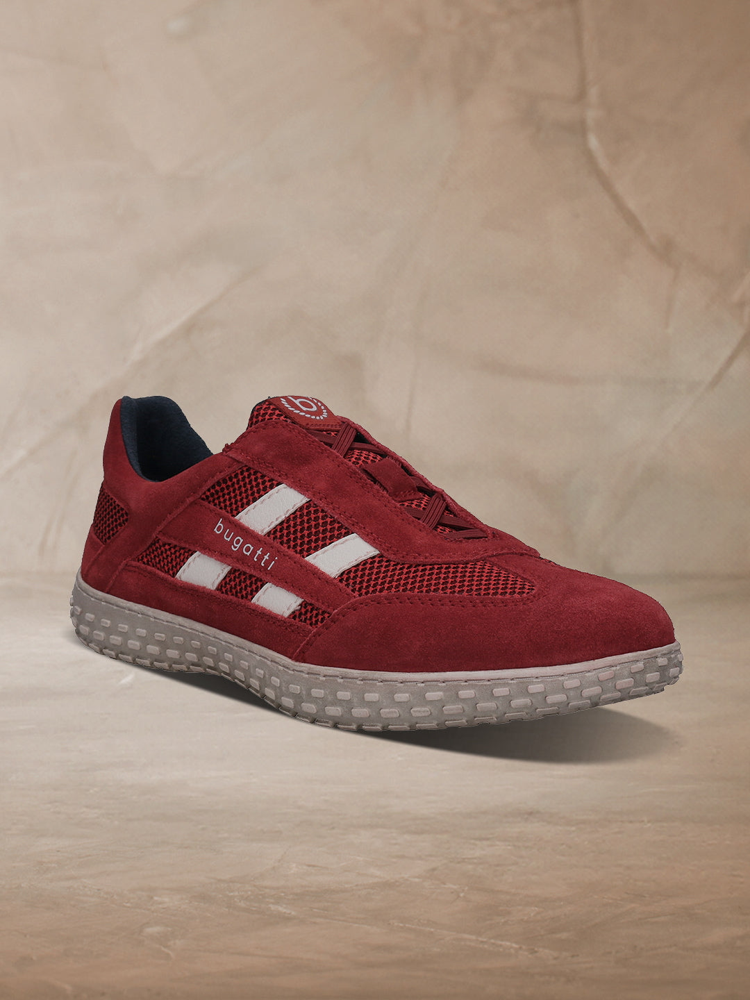 Men's Bugatti lifestyle red leather shoes with a round toe , a rubber outsole.