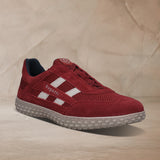 Men's Bugatti lifestyle red leather shoes with a round toe , a rubber outsole.