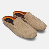 A beige Men's bugatti Mules featuring a square toe apron toe, zero heels heel. Made from premium genuine leather with a durable tpr outsole, this slip-on design offers both style and comfort.