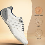 Men's Bugatti stitched white leather shoes with a round toe , a tpr outsole , and laces fastening.