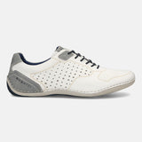 Men's Bugatti stitched white leather shoes with a round toe , a tpr outsole , and laces fastening.