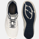 Men's Bugatti stitched white leather shoes with a round toe , a tpr outsole , and laces fastening.
