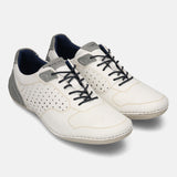 Men's Bugatti stitched white leather shoes with a round toe , a tpr outsole , and laces fastening.