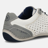 Men's Bugatti stitched white leather shoes with a round toe , a tpr outsole , and laces fastening.