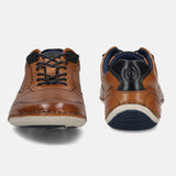 Men's Bugatti stitched cognac leather shoes with a round toe , a tpr outsole , and laces fastening.
