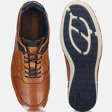 Men's Bugatti stitched cognac leather shoes with a round toe , a tpr outsole , and laces fastening.