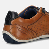 Men's Bugatti stitched cognac leather shoes with a round toe , a tpr outsole , and laces fastening.