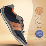 A grey Men's bugatti Sneakers featuring a round toe plain toe, zero heels heel. Made from premium genuine leather with a durable sebs (block copolymer) outsole, this laces design offers both style and comfort.
