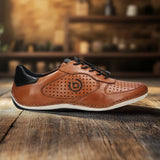 A cognac Men's bugatti Sneakers featuring a round toe plain toe, zero heels heel. Made from premium genuine leather with a durable sebs (block copolymer) outsole, this elastic design offers both style and comfort.