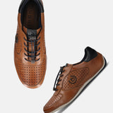 A cognac Men's bugatti Sneakers featuring a round toe plain toe, zero heels heel. Made from premium genuine leather with a durable sebs (block copolymer) outsole, this elastic design offers both style and comfort.