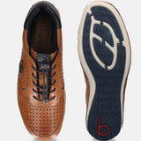 A cognac Men's bugatti Sneakers featuring a round toe plain toe, zero heels heel. Made from premium genuine leather with a durable sebs (block copolymer) outsole, this elastic design offers both style and comfort.