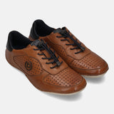 A cognac Men's bugatti Sneakers featuring a round toe plain toe, zero heels heel. Made from premium genuine leather with a durable sebs (block copolymer) outsole, this elastic design offers both style and comfort.