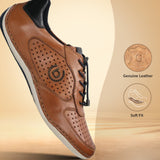A cognac Men's bugatti Sneakers featuring a round toe plain toe, zero heels heel. Made from premium genuine leather with a durable sebs (block copolymer) outsole, this elastic design offers both style and comfort.