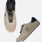 A grey Men's bugatti Sneakers featuring a round toe plain toe, zero heels heel. Made from premium genuine leather with a durable sebs (block copolymer) outsole, this elastic design offers both style and comfort.