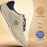 A grey Men's bugatti Sneakers featuring a round toe plain toe, zero heels heel. Made from premium genuine leather with a durable sebs (block copolymer) outsole, this elastic design offers both style and comfort.