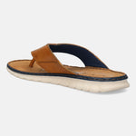A cognac Men's bugatti Thongs featuring a round open toe, zero heels heel. Made from premium genuine leather with a durable synthetic outsole, this slip-on design offers both style and comfort.