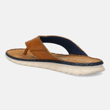 A cognac Men's bugatti Thongs featuring a round open toe, zero heels heel. Made from premium genuine leather with a durable synthetic outsole, this slip-on design offers both style and comfort.