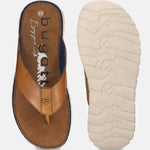 A cognac Men's bugatti Thongs featuring a round open toe, zero heels heel. Made from premium genuine leather with a durable synthetic outsole, this slip-on design offers both style and comfort.