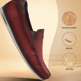 A grey Men's bugatti Casual Loafers featuring a square toe apron toe, zero heels heel. Made from premium genuine leather with a durable tr outsole, this slip-on design offers both style and comfort.