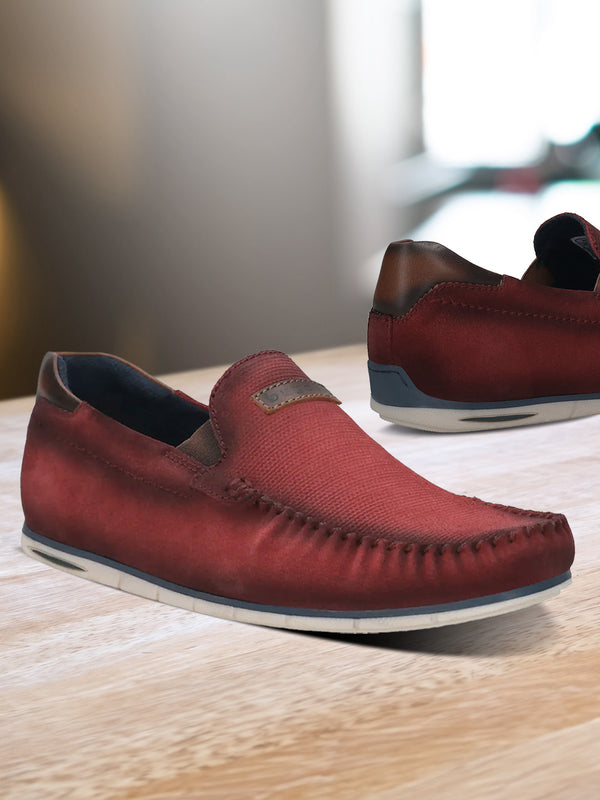 bugatti Chesley Dark Red  Premium Leather Comfort Slip-Ons Casual
