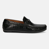 A black Men's bugatti Casual Loafers featuring a square toe apron toe, zero heels heel. Made from patent leather with a durable tr outsole, this slip-on design offers both style and comfort.