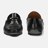A black Men's bugatti Casual Loafers featuring a square toe apron toe, zero heels heel. Made from patent leather with a durable tr outsole, this slip-on design offers both style and comfort.