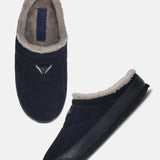 A blue Men's bugatti Home office featuring a round toe plain toe, zero heels heel. Made from premium genuine leather with a durable eva outsole, this slip-on design offers both style and comfort.