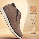 A taupe Men's bugatti Sneakers featuring a round toe plain toe, zero heels heel, and a wide fit. Made from premium genuine leather with a durable tpr outsole, this zipper design offers both style and comfort.