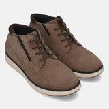 A taupe Men's bugatti Sneakers featuring a round toe plain toe, zero heels heel, and a wide fit. Made from premium genuine leather with a durable tpr outsole, this zipper design offers both style and comfort.