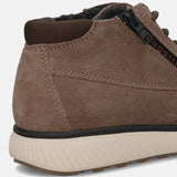 A taupe Men's bugatti Sneakers featuring a round toe plain toe, zero heels heel, and a wide fit. Made from premium genuine leather with a durable tpr outsole, this zipper design offers both style and comfort.