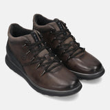 A grey Men's bugatti Sneakers featuring a round toe plain toe, zero heels heel, and a wide fit. Made from premium genuine leather with a durable tpr outsole, this zipper design offers both style and comfort.