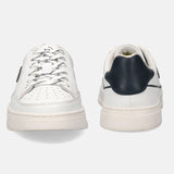 A white Men's bugatti Sneakers featuring a round plain toe, zero heels heel, and a wide fit. Made from premium genuine leather with a durable tpr outsole, this laces design offers both style and comfort.