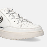 A white Men's bugatti Sneakers featuring a round plain toe, zero heels heel, and a wide fit. Made from premium genuine leather with a durable tpr outsole, this laces design offers both style and comfort.