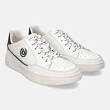 A white Men's bugatti Sneakers featuring a round plain toe, zero heels heel, and a wide fit. Made from premium genuine leather with a durable tpr outsole, this laces design offers both style and comfort.