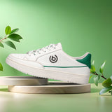 A white Men's bugatti Sneakers featuring a round plain toe, zero heels heel, and a wide fit. Made from premium genuine leather with a durable tpr outsole, this laces design offers both style and comfort.