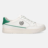 A white Men's bugatti Sneakers featuring a round plain toe, zero heels heel, and a wide fit. Made from premium genuine leather with a durable tpr outsole, this laces design offers both style and comfort.