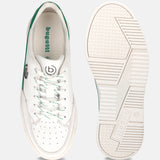 A white Men's bugatti Sneakers featuring a round plain toe, zero heels heel, and a wide fit. Made from premium genuine leather with a durable tpr outsole, this laces design offers both style and comfort.