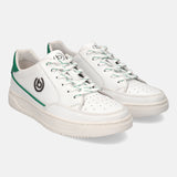 A white Men's bugatti Sneakers featuring a round plain toe, zero heels heel, and a wide fit. Made from premium genuine leather with a durable tpr outsole, this laces design offers both style and comfort.